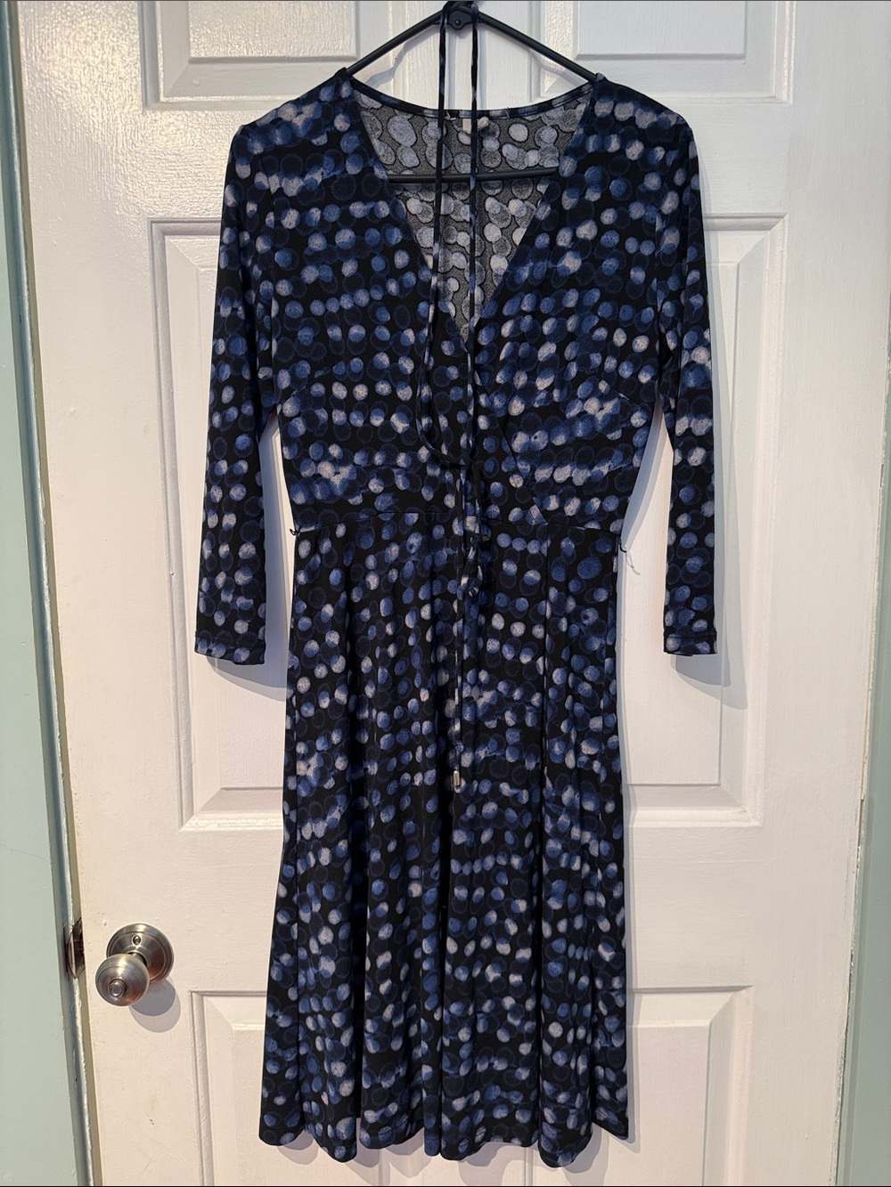 H&M Women's Navy and Light Blue Polka Dot Faux Wrap Dress (S)